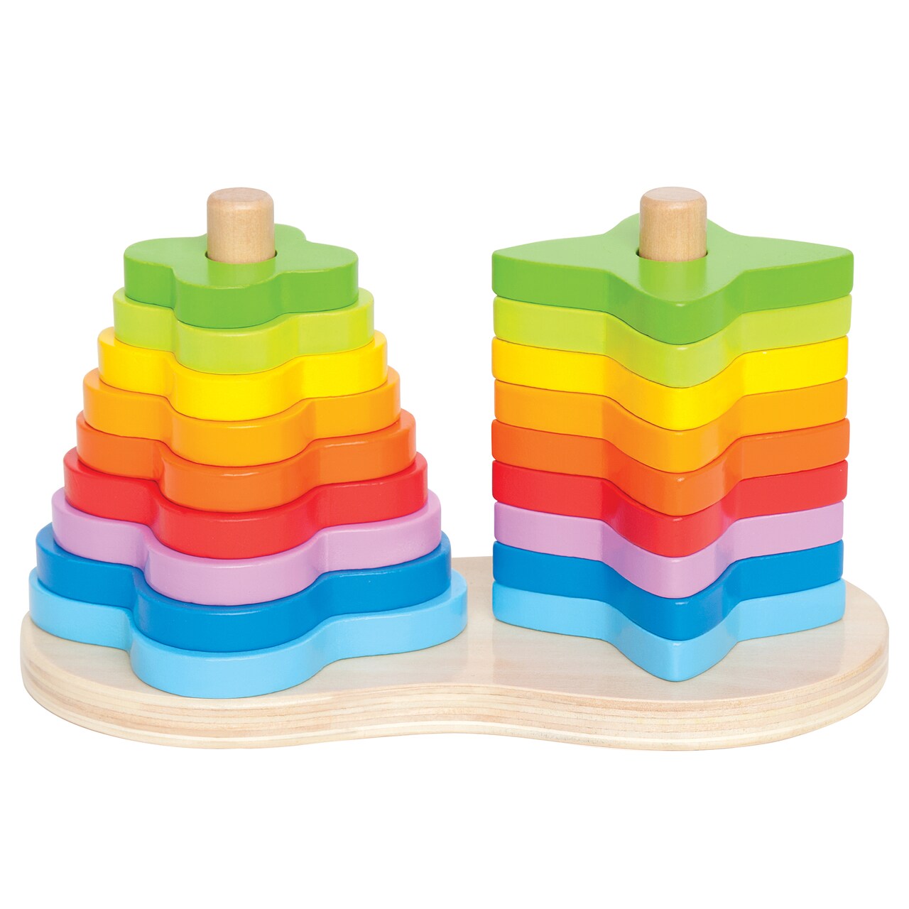 Hape: Double Rainbow Stacker - Wooden Ring Set Toy, Peg Stacking & Sorting Puzzle Game, Shape & Color Recognition Play, Baby, Toddlers Kids Age 12mo+